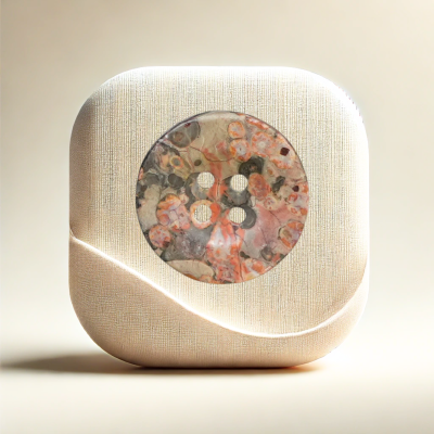 Luxury pink jasper gemstone button with a four-hole design, showcasing natural pink and gray hues.