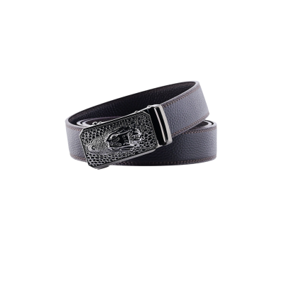Men’s brown leather belt with a silver crocodile-patterned buckle