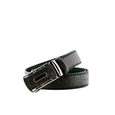 Men’s dark brown leather belt with a silver buckle.