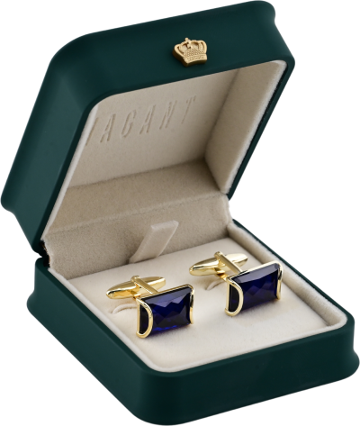 Gold and blue stone cufflinks in luxury velvet gift box