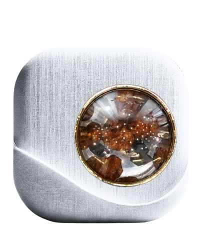 Handmade Meteorite Gemstone Button featuring cosmic patterns with a gold-finished rim.