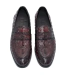 Deep Brown Crocodile Patterned Loafers with Tussles