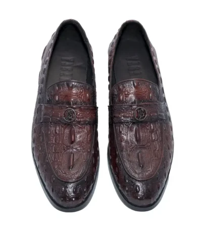 Deep Brown Crocodile Patterned Loafers with Tussles