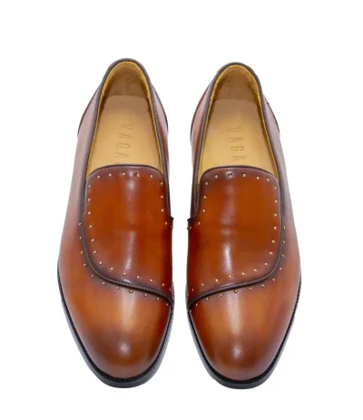 Elegant brown leather shoes for men with studded detailing, perfect for casual, business, and semi-formal occasions.
