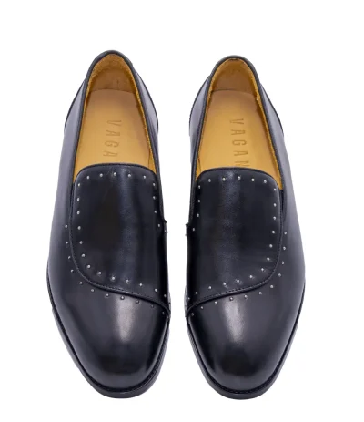 Elegant black leather shoes for men with studded detailing, perfect for business, casual, and semi-formal occasions.