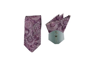 Purple and White Paisley Tie and Pocket Square Set