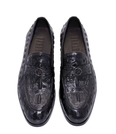 Black Crocodile Patterned Loafers