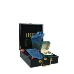 Vagant luxury gift set including a blue necktie, cufflinks, and pocket square, packed in an elegant black case.